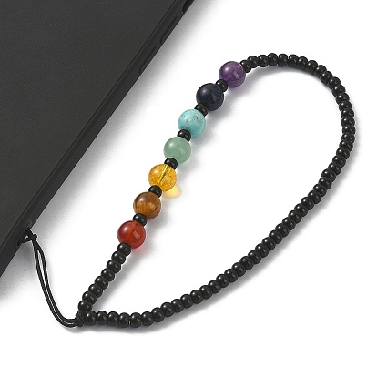 7 Chakra Gemstone & Glass Beaded Mobile Straps, Nylon Thread Mobile Accessories Decoration