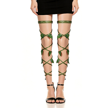 Cloth & PU Leather Festival Elastic Leaf Garter Leg Wrap for Women