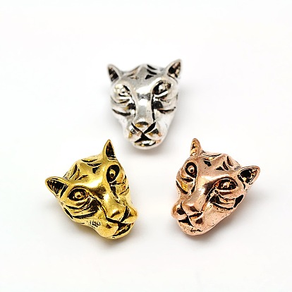 Tibetan Style Alloy Animal Leopard Cheetah Head Beads, 13x12x9mm, Hole: 2mm