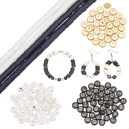 5 Stile: flache, runde, handgefertigte Polymer-Ton- und Acrylperlen, metallummantelt & Abstandshalter & Plattierung, horizontales Loch, gemischten Buchstaben