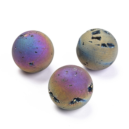 Electroplated Natural Druzy Agate Beads, Gemstone Home Display Decorations, No Hole/Undrilled, Round