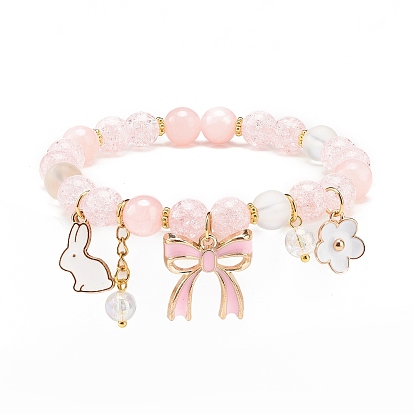 Эластичный браслет из синтетического кракле кварца и натурального желтого нефрита с бусинами, Браслет из сплава и искусственного жемчуга для женщин