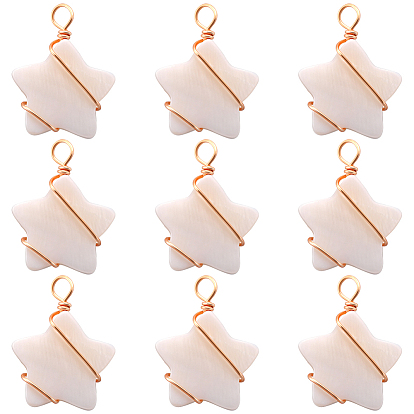 30Подвески из натуральных пресноводных ракушек., звезды прелести, с настоящей позолоченной экологически чистой медной проволокой, обернутой