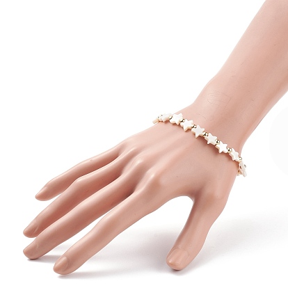 Bracelet extensible perlé étoile coquillage naturel avec laiton pour femme