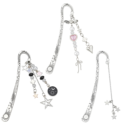 3 закладка из сплава шт., с подвесками из акрила и сплава, бант, звезда и луна