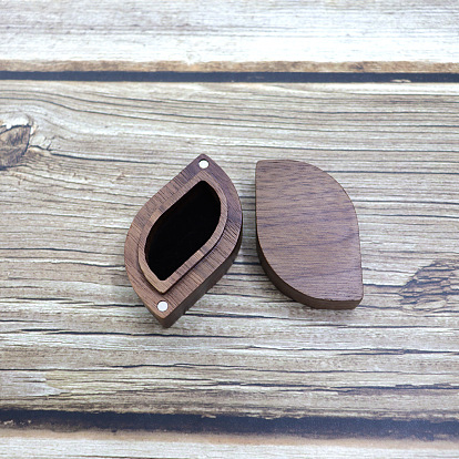 Wood Ring Storage Box, Ring Magnetic Gift Case with Velvet Inside, Leaf