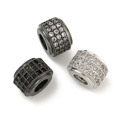 Brass Micro Pave Clear/Black Cubic Zirconia Beads, Cadmium Free & Nickel Free & Lead Free, Flat Round
