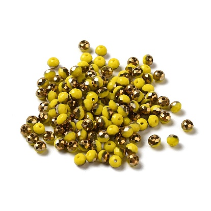 Electroplate Glass Beads, Half Golden Plated, Faceted, Rondelle