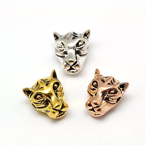 Perles de tête alliage animaux léopard guépard de style tibétain, 13x12x9mm, Trou: 2mm