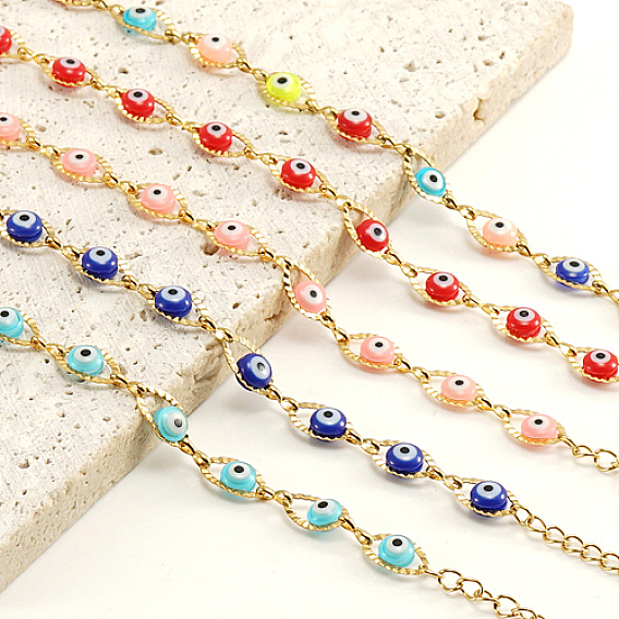 Браслеты-цепочки с золотыми звеньями из нержавеющей стали с эмалью в виде конского глаза
