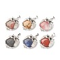 Gemstone Pendants, with Platinum Tone Brass Findings, Flat Round with Owl