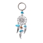 Woven Web/Net with Wing Alloy Pendant Keychain, with Gemstone Chips and Iron Split Key Rings