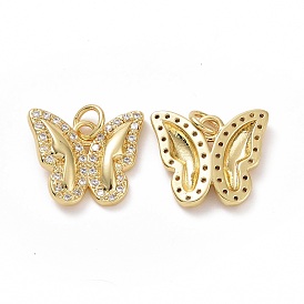 Brass Cubic Zirconia Pendants, Butterfly Charm, with Jump Ring