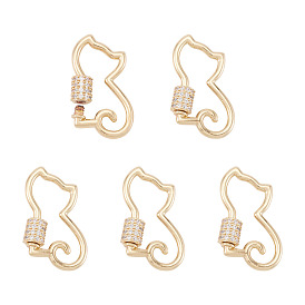 5шт. латунные микро-паве прозрачные кубические цирконии винтовые карабины-замки-брелки, реальный 18 k позолоченный