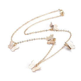 Brass Butterfly Pendant Necklaces, with Cable Chains and Lobster Claw Clasps