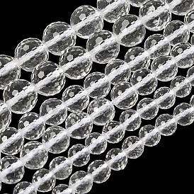 Natural Quartz Crystal Rock Crystal Beads Strands, Faceted, Round, Grade AB