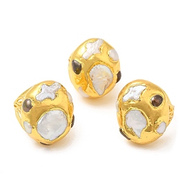 Brass Twist Oval Dome Adjustable Rings with Natural Pearl, Long-Lasting Plated