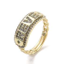 Brass Pave Cubic Zirconia Adjustable Rings, Word REVE