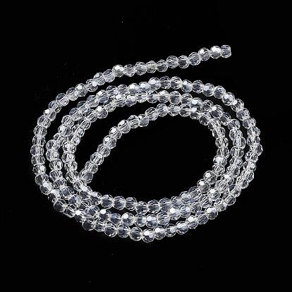 Electroplate Transparent Glass Beads Strands, Faceted(32 Facets), Round, Pearl Luster Plated