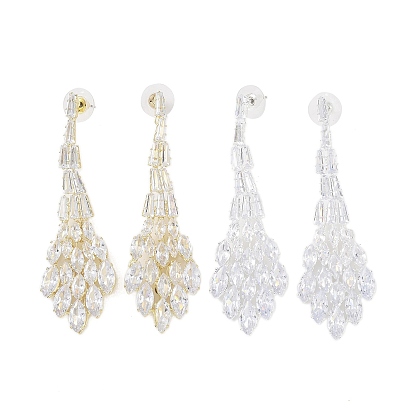 Brass Micro Pave Cubic Zirconia Stud Earrings, Leaf