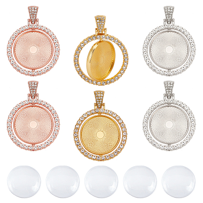 DIY Flat Round Pendant Making Kits, Including Alloy Rhinestone Pendant Cabochons Settings, Glass Cabochons