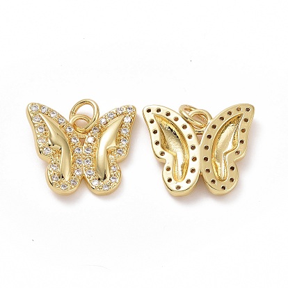 Brass Cubic Zirconia Pendants, Cadmium Free & Lead Free, Butterfly Charms, with Jump Ring