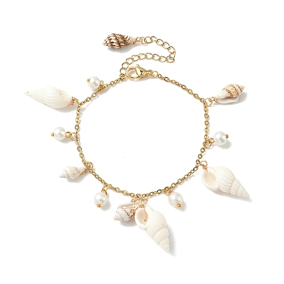Браслеты с подвесками из натуральной спиральной ракушки и стеклянного жемчуга