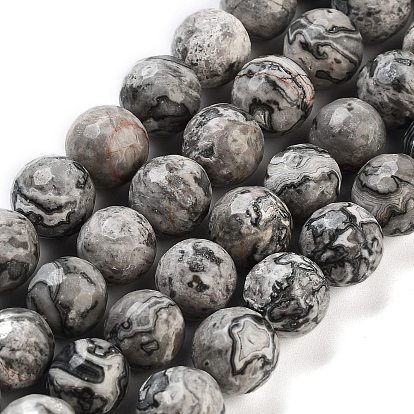 Камень натуральная карта / камень пикассо / пряди яшмы, граненые круглые, серые, отверстие : 1 мм