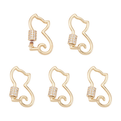 5шт. латунные микро-паве прозрачные кубические цирконии винтовые карабины-замки-брелки, реальный 18 k позолоченный