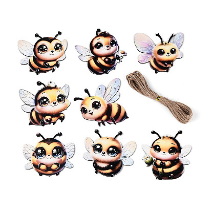 8 шт. подвесные украшения в виде пчел из дерева с односторонним УФ-отпечатком, подвесные украшения из джутовой веревки, вырезанные лазером деревянные формы