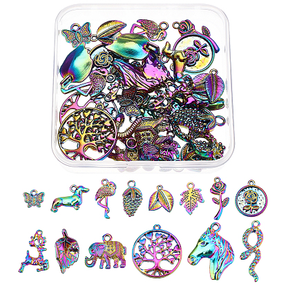 28Pcs 14 Style Rainbow Color Alloy Pendants, Cadmium Free & Nickel Free & Lead Free, Mixed Shapes