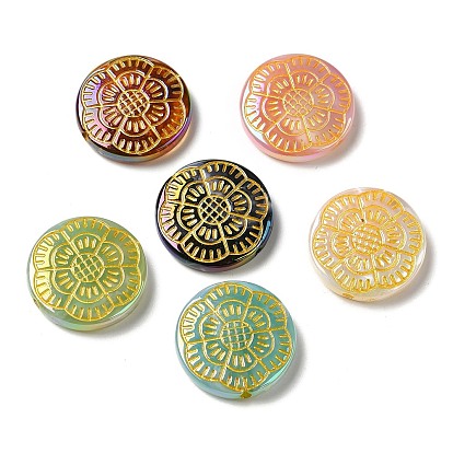 Plating Opaque Acrylic Beads, Golden Metal Enlaced, Flat Round