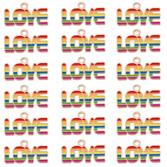 Подвески из сплава радужной эмали, слово любовь с радугой