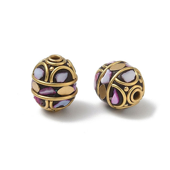 Brass with Shell & Polymer Clay Beads, Oval, Golden