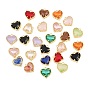 Brass Glass Pendants, Heart Charm, with Glitter Powder, Faceted