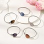 304 Stainless Steel Cuff Bangles for Women, with Flat Round Natural Mixed Gemstone, Stainless Steel Color