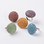 Adjustable Flat Round Lava Rock Rings, with Platinum Plated Brass Findings, 19mm