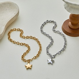 304 Stainless Steel Star Pendant Cable Chain Necklaces for Women
