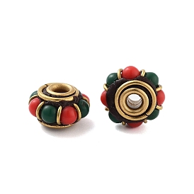 Handmade Indonesia Beads, with Brass and Resin, Rondelle