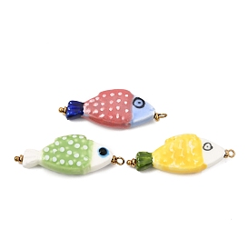 Handmade Porcelain with 304 Stainless Steel Pendants, Fish Charms, Golden