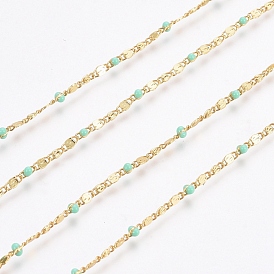 Handmade Brass Lumachina Chains, Snail/Scroll Chains, with Enamel and Spool, Cadmium Free & Lead Free, Soldered, Long-Lasting Plated, Real 18K Gold Plated
