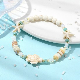 Эластичные браслеты для женщин из натуральных пресноводных ракушек и драгоценных камней, синтетической бирюзы и немагнитного гематита., черепаха и морская звезда