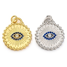 Латунные микро проложить кубического циркония подвески, без кадмия и без свинца, плоские круглые с глазами подвески