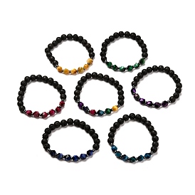 Dyed & Heated Natural Tiger Eye Beads  Stretch Bracelets Set, with Natural Lava Rock Beads and Non-Magnetic Synthetic Hematite Beads