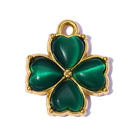 304 из нержавеющей стали Cat Eye подвески, клевер амулеты, ионное покрытие (ip), зеркальная полировка, реальный 18 k позолоченный