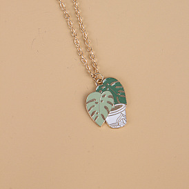 Green Plant Potted Turtle Back Bamboo Pendant Necklace - Creative Jewelry.