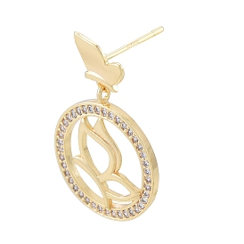Clear Cubic Zirconia Butterfly Dangle Stud Earrings, Brass Jewelry for Women
