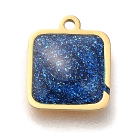 Ion Plating(IP) 304 Stainless Steel Sequins Enamel Charms, Square Charm, Real 18K Gold Plated