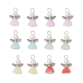 Подвески из акрила с абс-пластиком, имитирующие жемчуг, с 304 деталями из нержавеющей стали и сплава, ангел