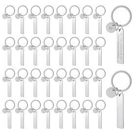 201 Porte-clés pendentifs vierges en acier inoxydable, avec porte-clés fendu, rond plat rectangle